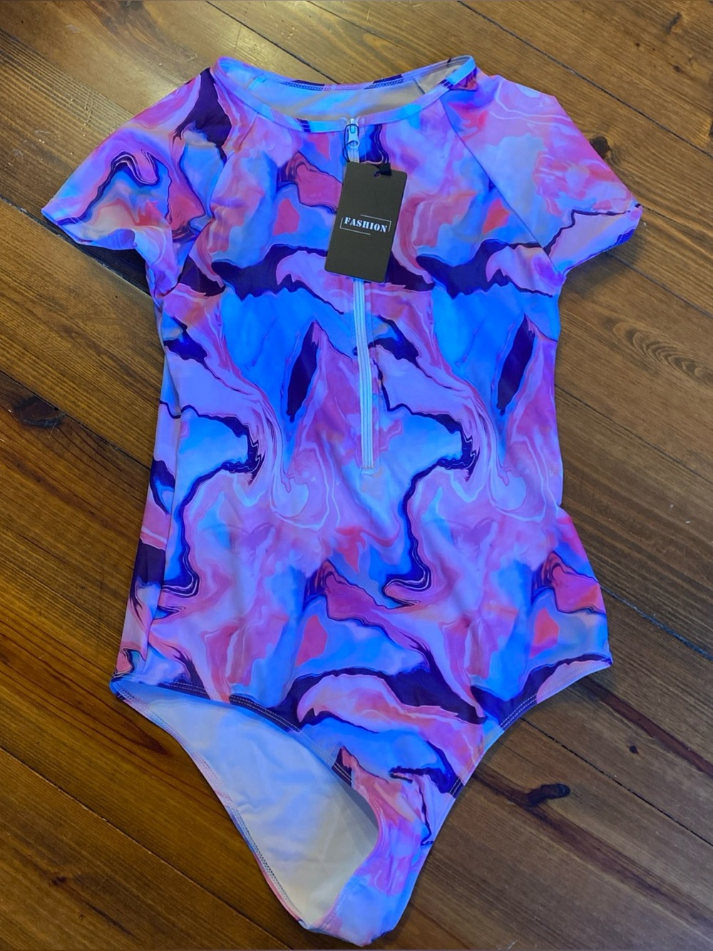 Women’s One Piece Multi Color Shirt Sleeve Seimsuit NWT Size XL